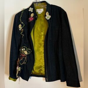 Mary Frances zip up blazer with floral embellishments